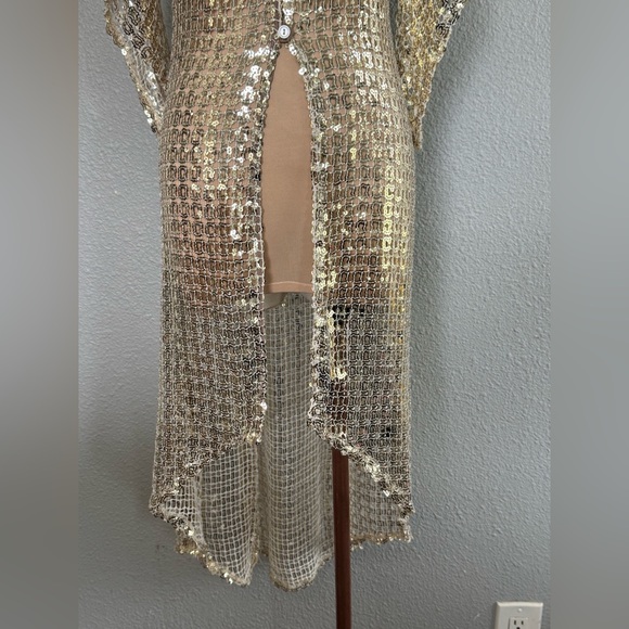 NWT Eastnwest Label Medusa Kimono Sequin Square Duster in Gold Size 1(S/M) - Picture 4 of 9
